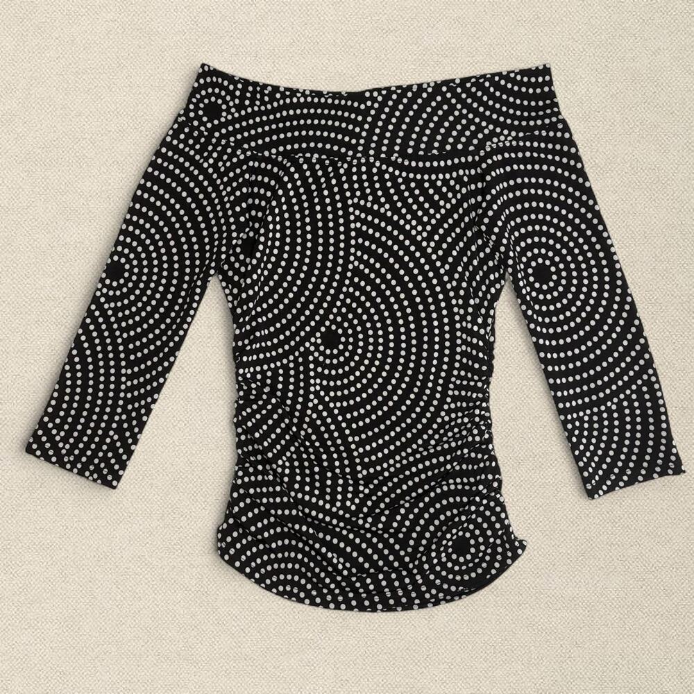 Y2K Black White Polka Dot Circular Pattern Off The Shoulder Top Cinch Waist sz S